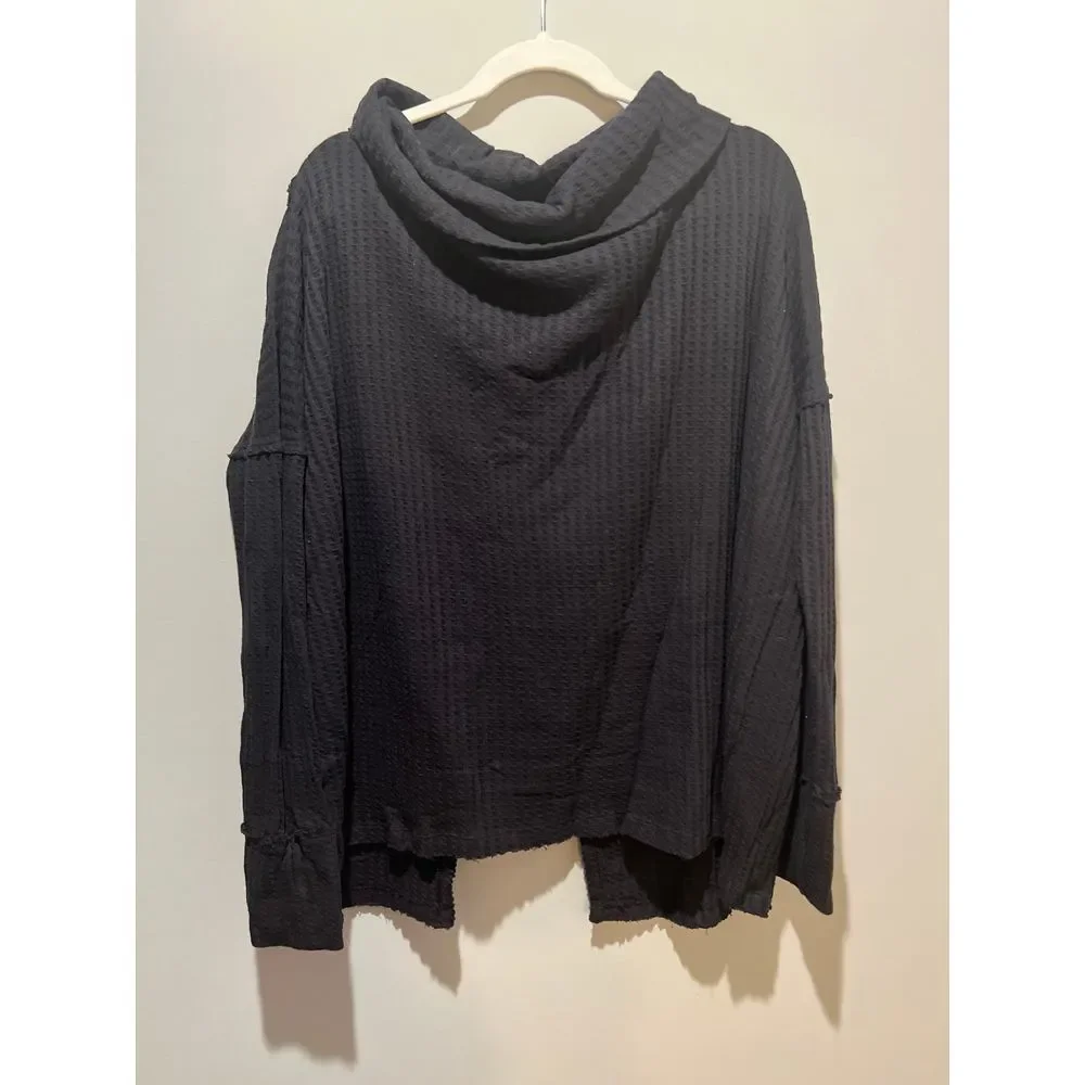 Free People Womens XS Long Black Split‎ Back Long Sleeve MSRP $88 100%Cotton